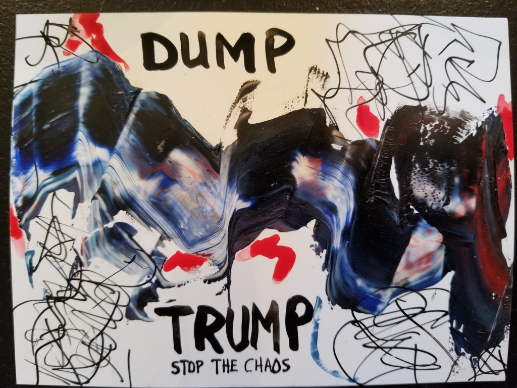 A small painting titled "Dump Trump".
